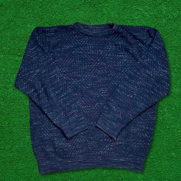 Vintage 90s AOP Pattern Knit Blue Sweater - Picture 1 of 5
